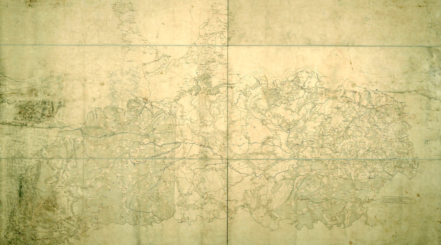 1863 hand-drawn map of Caroline, Essex, King and Queen and neighboring Virginia counties